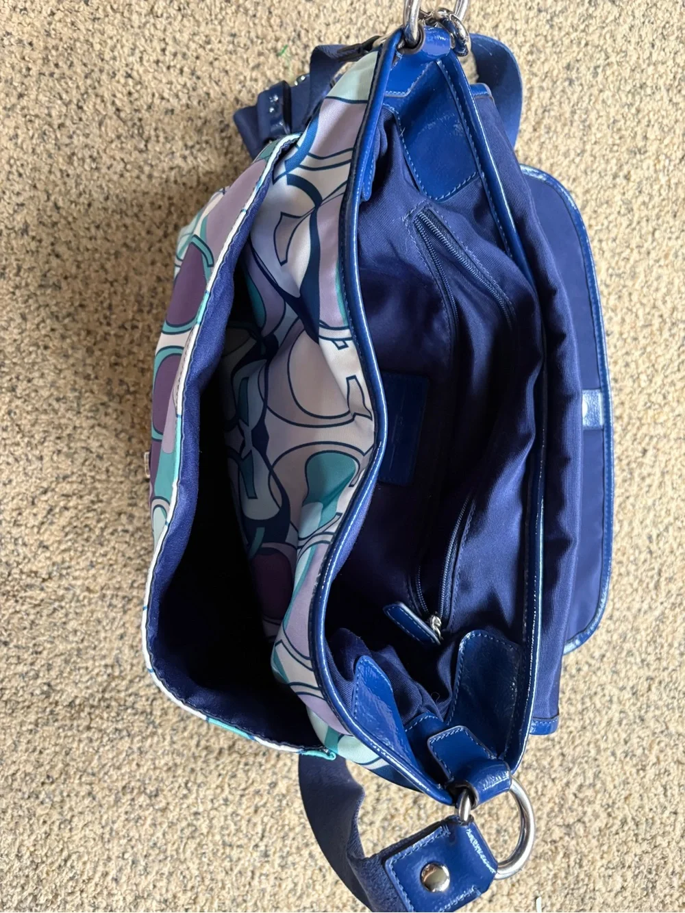 Coach Multicolor Signature Print Crossbody in Navy, Teal & Lavender